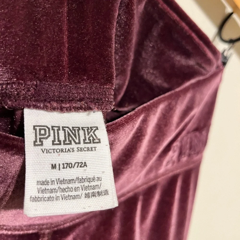 Victorias Secret PINK dark mauve crushed Velvet Velour Logo Leggings size M - Picture 4 of 6